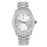 ICE STAR Ladies Silver Iced Diamond Watch with Bling-ed Dial - 42mm Case Size - Simulated Diamond Watch 2-Row Stone Bezel - Adjustable Metal Band - Quartz Movement