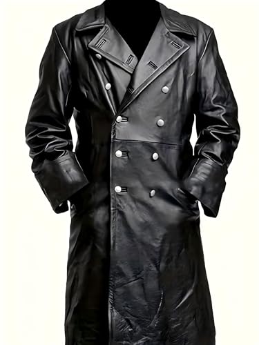 Ceehuteey Mens Leather Jacket Vintage Long Steampunk Overcoat Faux Leather Jacket Trench Coat2