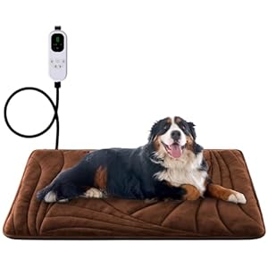 Extra Large Dog Heating Pad with Washable Cover, Soft Plush Pet Heating Pad with 9 Temp Settings, 4 Timer, Chew-Resistant Cord, Waterproof Indoor Electric Heated Pet Mat for Large Dogs