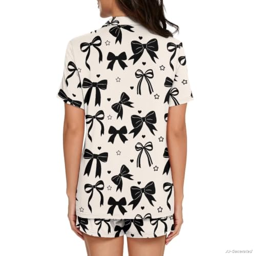 Image of Renewold Women's Short Sleeve Pajama Set Button Down Sleepwear with Notch Collar Soft Lounge Top and Shorts with Pockets