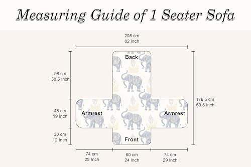 Image of Cloth Fusion 300 GSM Quilted Jaipuri Theme Printed 1 Seater Sofa Cover Mat-Style Fully Covered with Armrest Pockets, Adjustable Straps & Lock Fit (60 cm Seat Run, Elephant Motif)