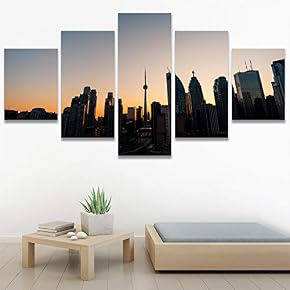 SIGNWIN 5 Panel Canvas Wall Art Cityscape Sunset...