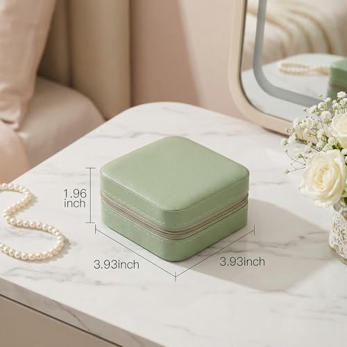 Image of CASEGRACE Travel Jewelry Case, Small Jewelry Box Portable Jewelry Travel Organizer Display Storage Case for Rings Earring Necklace Bracelet, Gift for Women Girls, Green