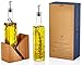 Woodpeckers London 2 Bouteille huile 500 ml | Ensemble de Bouteille huile Olive bec Verseur | Ensemble de Distributeur Support en bois pour Bouteille en Verre 50 cl Huile et Vinaigre sans Goutte