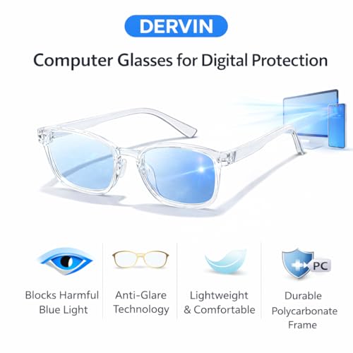 Image of Dervin Blue Light Blocking Glasses Gaming Filter Transparent Square Eyeglasses for Eye Protection Men Women, Computer /Tablet /Laptop /Mobile /TV, Anti-blue & Anti eyestrain