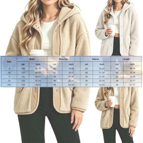 Fuzzy Fleece Jacket Women Button Down Hood Sherpa Jacket Fall Winter Coats - image 6