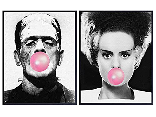Frankenstein Scary Movie Wall Art - Home Theater Decor - Vintage Hollywood Monster Horror Movie - Goth, Gothic Gifts - Men, Teens, Kids Bedroom - Funny Photo Room Decorations Pictures