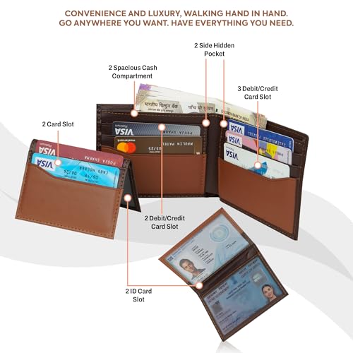 Image of Storite Men's RFID Blocking Leather Wallet Slim Bifold Wallet for Men with Multiple Card Slots, Cash Compartment, Stylish Brown Everyday Wallet - Dark Brown