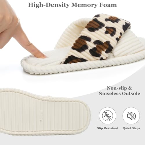 Image of GOEWY Slippers for Women Memory Foam House Bedroom Corduroy Crossbands Open Toe Slides Sandals Shoes Comfy Trendy Gift for womens Anti-Skid sole
