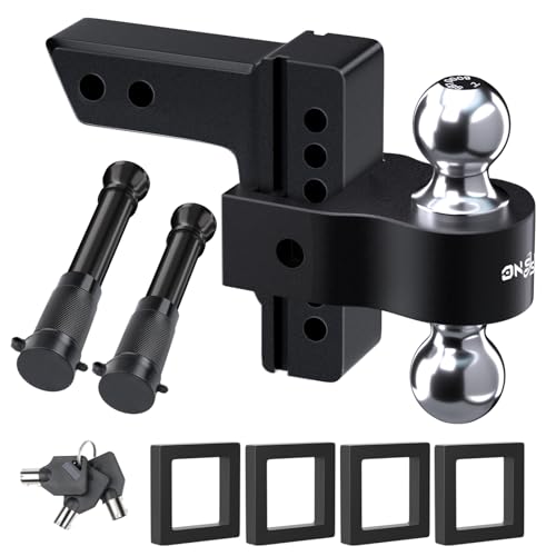 Adjustable Trailer Truck Drop Hitch - Fits 2 Inch Receiver Only, 6 Inch Drop Dual Ball Mount 2