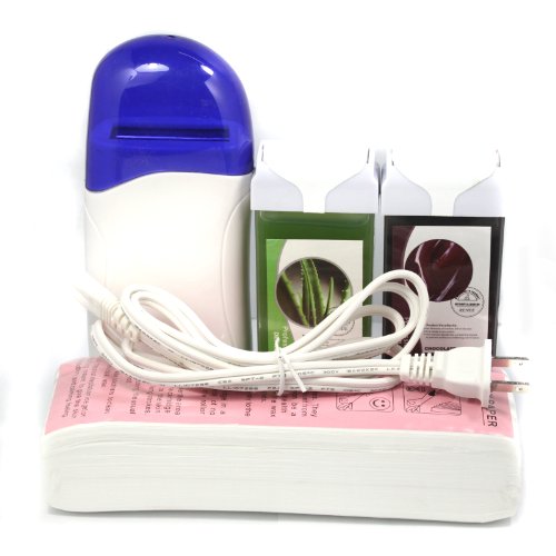 4 in 1 Roll on Refillable Depilatory Wax Heater Waxing Hair Removal Kit Tools Machine with 100 PCS Paper Strip , Chocolate Aloe Taste 100g Wax , 110v Us Plug