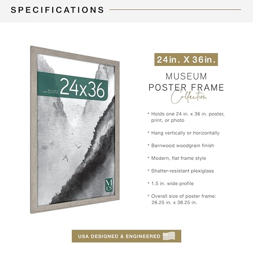 image for MCS Museum Poster Frame 24x36 Barnwood, Vertical & Horizontal Wall Han