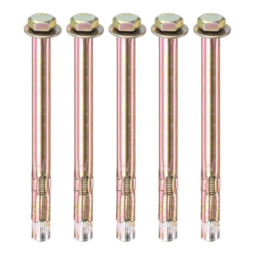 Image of M METERXITY 5-Pack Hex Expansion Bolt, M6x100mm Colored Galvanized Iron-Carbon Steel External Hex Expansion Bolts, Anti-Corrosion Metal Bolt for Concrete /Dry Brick /Block Walls