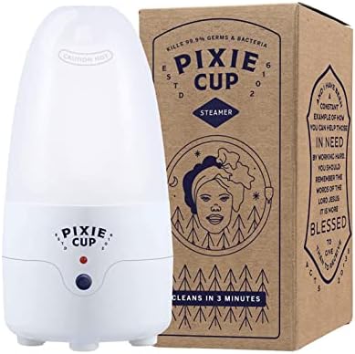 Pixie Menstrual Cup Steamer Sterilizer Cleaner – Wash Your Cup + Kill 99.9% of Germs with Cleanser Steam – 3 Minutes and Your Period Cup is Sterile! Automatic Timing Shut Off Switch (White)