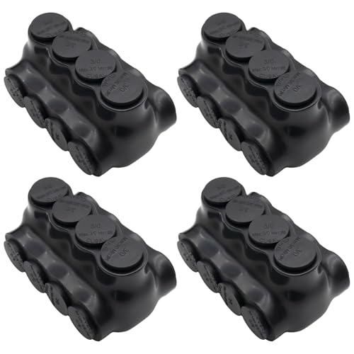 3/0-6AWG Insulated 4 Port Inline Splice Connector Black Wire Connectors,Allen Hex 7/32" Insulated Cable Connectors Pre-Loaded Oxide Inhibitors,UL Listed(4pcs)