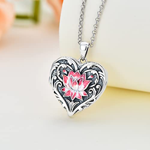 Soulmeet Heart Shaped Enamel Pink Lotus Locket Necklace That Hold Pictures Inspirational Lotus Locket New Beginning Sterling Silver Gift (Locket Only) #TOP1