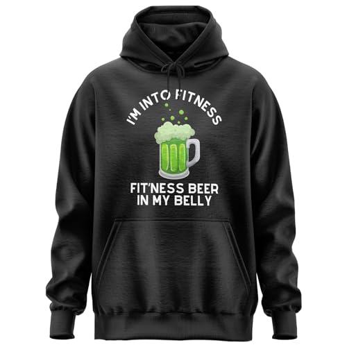 Im Into Fitness Hoody, Fit Ness Beer On My Belly Hoodie, St. Patricks Day Hoody for Men Women Black