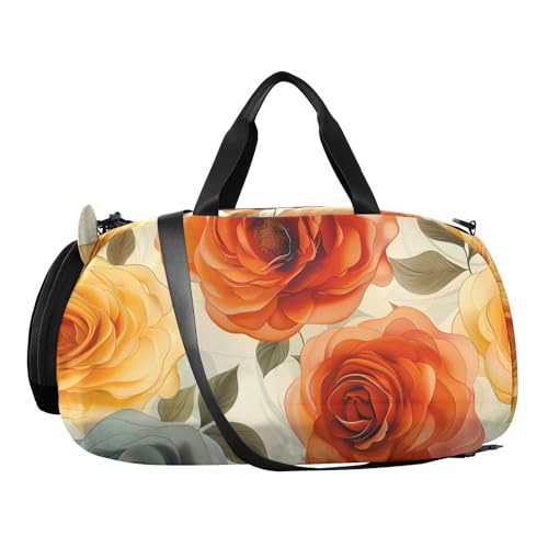 Duffle Bag Kids Gym Bag with Shoes Compartment & Wet Separation Overnight Travel Duffel Bag Blue White Flower Ink for Girl Boy2