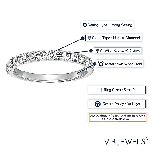 1/2 carat (ctw) Diamond Wedding Anniversary Band for Women, Half Eternity Round Diamond Engagement Ring 14K White Gold Prong Pave Set 0.50 cttw, Size 4-10.53