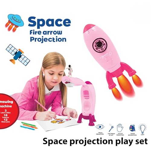 Image of Attractive Space Rocket 1PCS with Light, 3 Latren Astronaut Slides & Water Colors for Kids Smart Projection Drawing Machine Projector for Girls and Boys Birthday Gift for Children(Pink Theme)