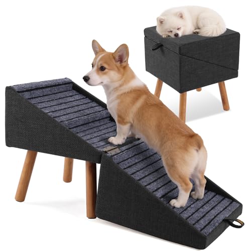 17.13' H Dog Stairs for Small Dogs, 2-in-1 Pet Steps &...