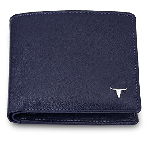 Image of URBAN FOREST Griffin Aniline Blue Leather Wallet & Diamond Pen Combo Gift Set for Men