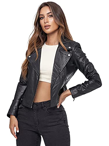 Tazzio Lederjacke Damen Echtleder Jacke im Biker Look mit coolen Zipper-Details & Reverskragen F507 (S, Schwarz)