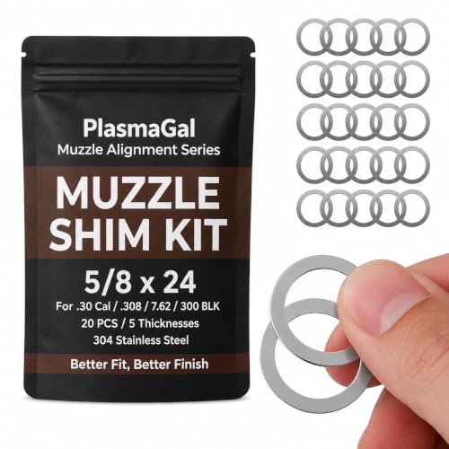 Muzzle Shim Kit 5/8x24 for 30 Cal .308 7.62, 20 Pcs Stainless Barrel Shims