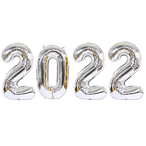 Wenplus Ballons en aluminium en forme de chiffre 2022 de 40,6 cm pour le réveillon du Nouvel An, festival, fête, anniversaire, remise de diplôme, décoration de maison, bureau - Argent Cover