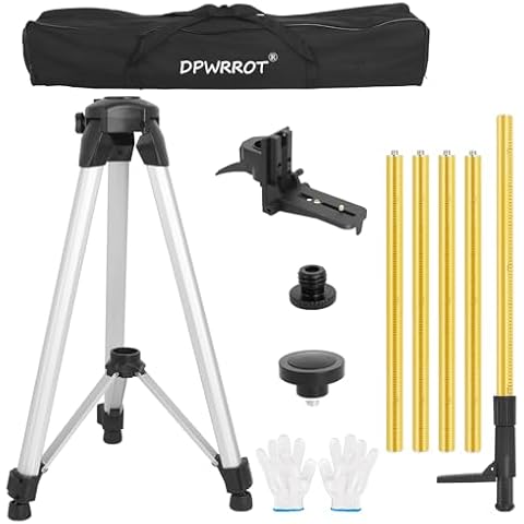 Telescoping Laser Level Pole with Tripod, 12Ft./3.7M Laser Level Tripod Include 1/4-Inch by 20-Inch Mount for Rotary and Line Laser Level, Laser Tripod Stand with 5/8”-11 Threaded Adapter Cover