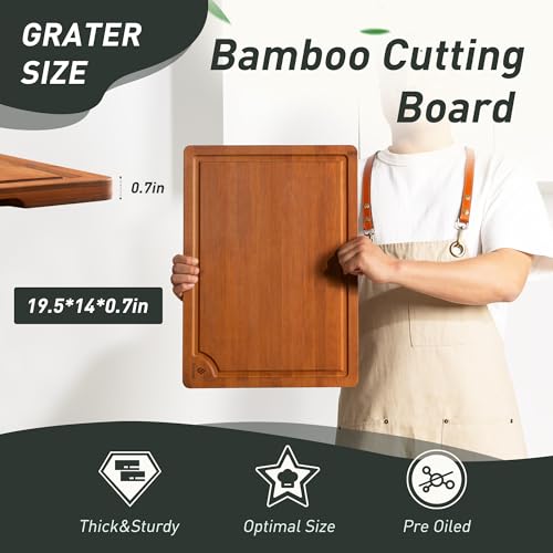 Extra Large Bamboo Cutting Board with Non Slip Feet and Over Sink Butcher Block Chopping Board Wooden Cutting Boards Solid Thick Juice Groove Big Xl XXl xlarge Kitchen Counter Organic Meat BBQ Kit