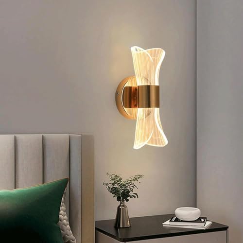 Image of SINOMAN Modern Inbuilt LED Wall Sconce Light Gold Finish, Up and Down Wall Mounted Fixture Acrylic Shade, Decorative Indoor Wall Lamp for Living Room, Bedroom, Hallway, Bathroom (3 Lighting Mode)
