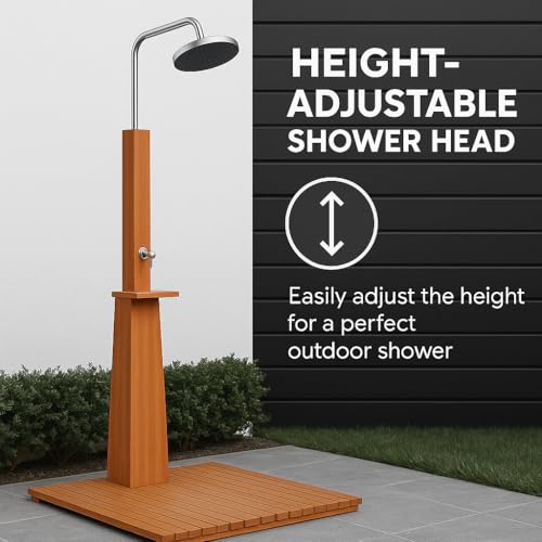 Outdoor Shower Eucalyptus Wood and Steel-Durable, Height-Adjustable, Free-Standing Garden and Pool Shower - Image 4