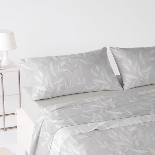ANTILO TEXTIL - Juego de Sábanas - Color Gris - Cama 200 cm - Coralina - Incluye: Encimera, Bajera y 2 Fundas de Almohada (Asia Gris)