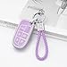 PIFOOG Key Fob Cover for Jeep Cherokee Grand Cherokee Compass Renegade Accessories Purple Bling Keychain 5 Button Car Keys Case Shell Full Covers Protector Cute TPU Women Girly