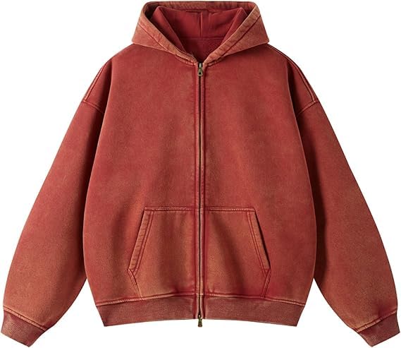 Womens and Mens Zip Up Hoodies Long Sleeve Fall Oversized Sweatshirts Acid Wash Y2K Jacket with Pockets