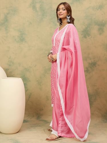 Image of Varanga Women -Thread & Sequin Embroidered Yoke Kurta With Trouser & Scallop Dupatta