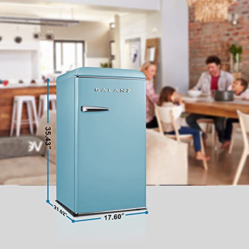 Galanz GLR33MBER10 Retro Compact Refrigerator, Single Door Fridge, Adjustable Mechanical Thermostat with Chiller, Blue, 3.3 Cu Ft on Fridge.com