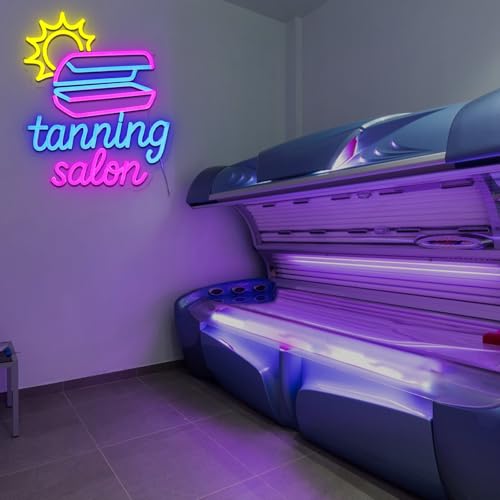 Image of Tanning Salon Neon Sign for Wall Decor, 15 inch x 12.6 inch Led Signs for Business, USB Dimmable Beauty Neon Lights for Tanning Room Spa Salon Skincare Studio Wall Art