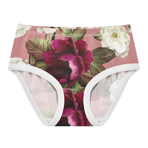 Floral White Burgundy Flowers Red Panties for Girl Toddler Underwear Custom Cotton Funny Briefs Girls Undies 2t