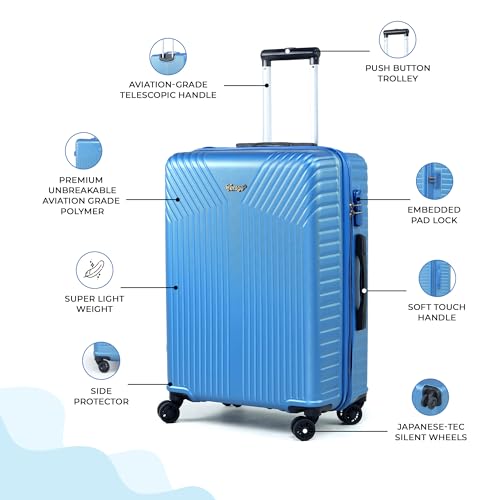 Image of ACEPACK GLX Family Set of 3 (Small Cabin + Medium Check-in + Large Check-in) Combo Navy Blue Hard Sided Luggage Trolley Bag for Travel Suitcase with 8 Spinner Wheels