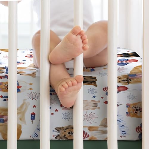 Hwmmbh Independence Day Dogs American Flags Baby Crib Sheets 52''X28'' July 4Th Dogs Fitted Crib Mattress Sheets For Boy Girl Dogs Lovers Gift Soft Nursery Bed Sheets For Standard Crib Toddler Mattresses thumb #7