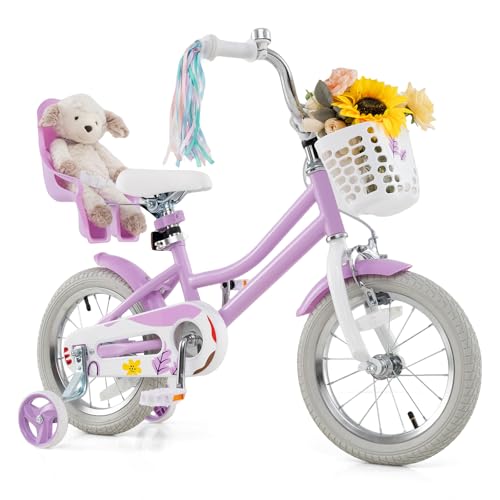 Image of BABY JOY Girls Bike with Streamers & Doll-Seat, Kids Bike for 3-8 Years Old
