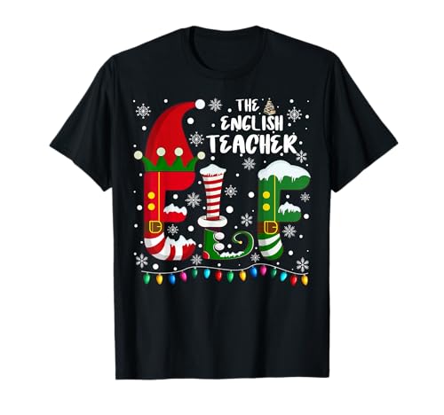 Funny Family Matching Pajamas English Teacher ELF Christmas T-Shirt