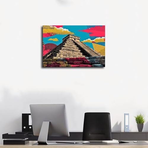 Poster pyramide maya abstrait pour égayer un bureau terne 40x61cm - 3