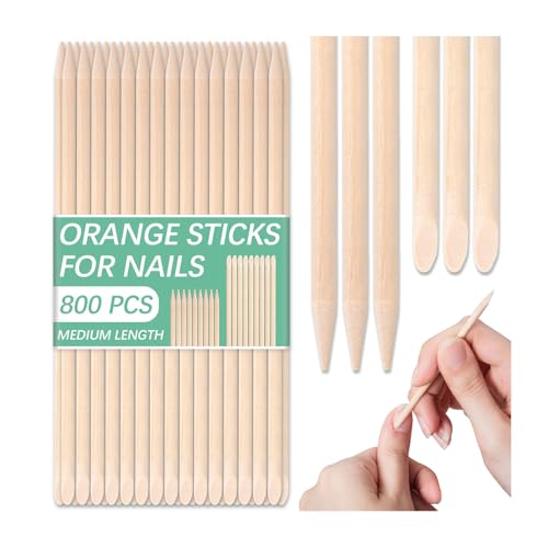 800 Pcs Orange Wood Sticks for Nails Double Sided Multi-Use Wooden Cuticle Pusher Sticks Disposable Manicure Pedicure Tool Cuticle Stick for Nails Eyebrow Waxing Facial Hair Removal