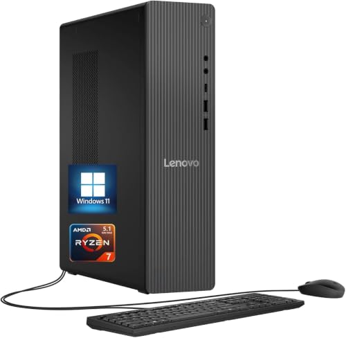 Image of Lenovo Conversion-Focused IdeaCentre Slim Tower Desktop with AMD Ryzen 7 250, 16GB RAM, 512GB SSD, Windows 11 Home, Wired Keyboard and Mouse Included
