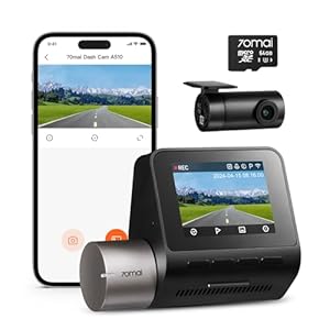 70mai Dash Cam Front and Rear A510,1944P+1080P with STARVIS 2 IMX675 and 64GB Card, Dash Camera for Cars, LTE Support, ADAS, Built-in GPS WiFi, 2.0″ IPS Screen, HDR, 24H Parking Mode, Loop Recording