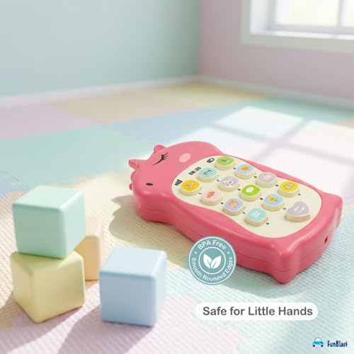 Image of FunBlast Cartoon Musical Mobile Phone for Kids, Mobile with Light & Sound Toys for Babies | Educational Toys for Kids 3+ Years /Boys /Girls-1 Unit (Uni-Pink)