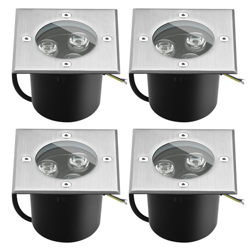 Goodia Bodenstrahler Außen Wasserdicht 4er Set 3W Led Bodeneinbaustrahler Aussen IP67 Bodenleuchten Außen Gartenbeleuchtung für Garten Balkon...